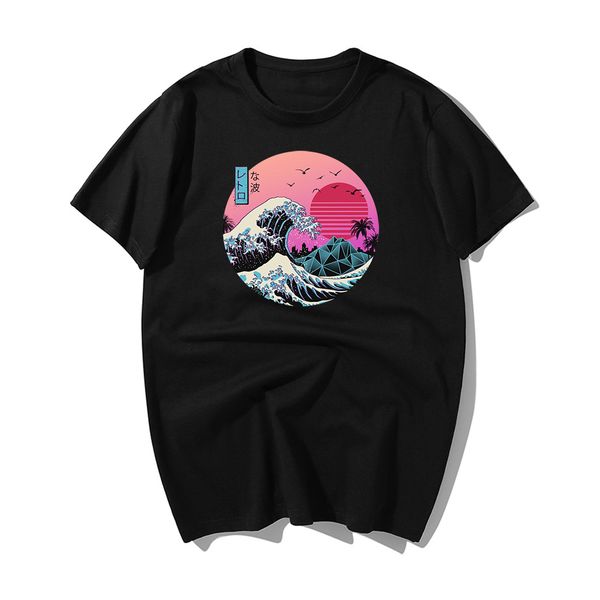

2020 большой ретро волна футболка streetwear хлопок печати мужчины vaporwave смешные прохладный hip hop black рубашка повседневная одежда xs, White;black
