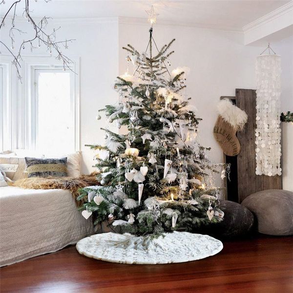 

2 colors 122 cm christmas tree skirt embroidered snowflake tree ornaments round carpet floor mat xmas party holiday decorations fa3088