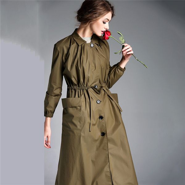 

spring autumn trench coats new european loose thin large size casual british women's windbreaker long coat, Tan;black