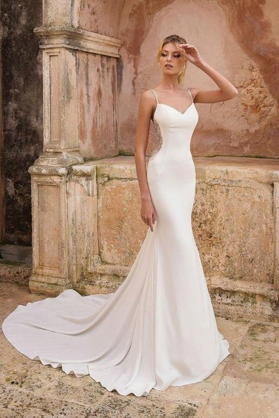 

пляж русалка свадебное платье v образным вырезом без рукавов backless с открытой спиной пола длинные атласные свадебные платья свадебные пла, White