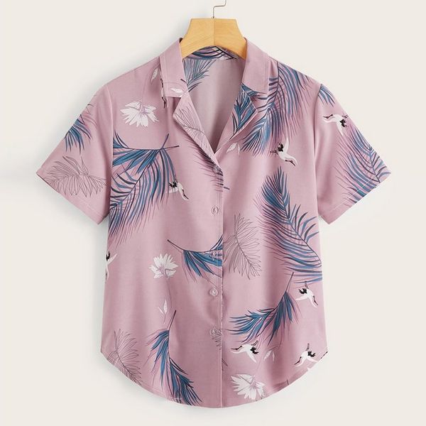 

summer womenÂ clothesÂ 2019 women fashion lapel short sleeve printing button leisure lady shirt polerasÂ mujer, White