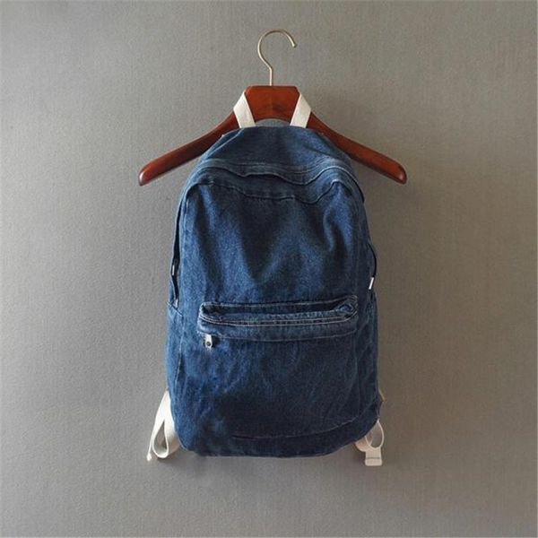 

japanese college wind denim backpack solid casual travel bag couple shoulder bag school bags for girls deep blue and light blue