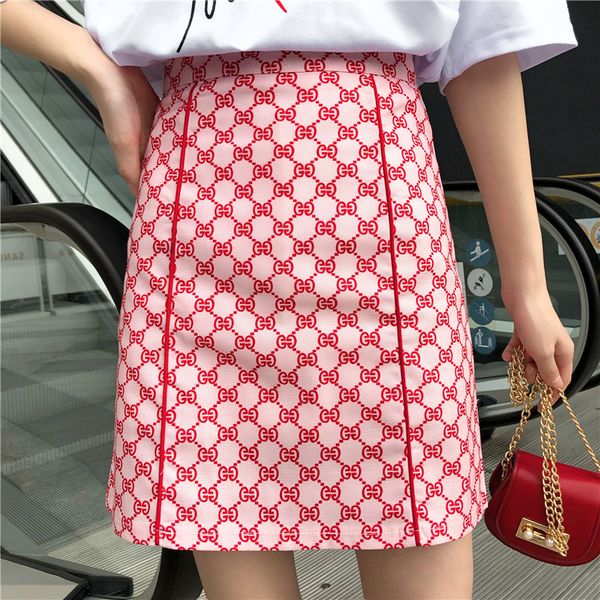 

new design women's high waist a-line red logo letter print fashion short skirt color block plus size big size skirt smlxlxxl3xl4xl, Black