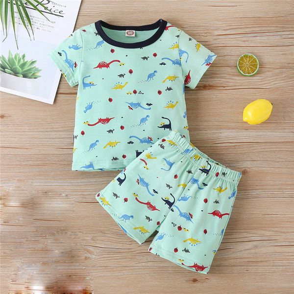 

newborn baby boy clothes summer short sleeve cartoon dinosaur print t shirt short pants 2pcs outfits clothes sunsuit set, White
