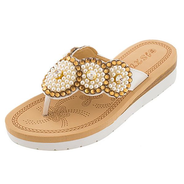 

sagace slippers women ladies bohemia string bead flat flip-flop beach summer slippers casual shoes woman summer, Black