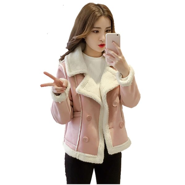 

new 2019 winter women lamswol south jackets thick jacket women's long mouwen parka jas double -breasted overcoat, Black