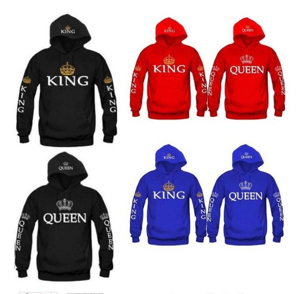 

bkld 2017 autumn 3colors king queen printed hoodies women men sweatshirt lovers couples hoodie hooded sweatshirt casual pullover, Black