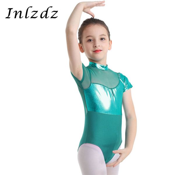 

ballet leotard costome for kids girls ballerina tutu leotard dance costome short sleeves shiny gymnastics swimsuit for dancing, Black;red