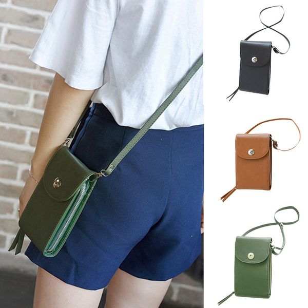 

35#retro lady simple solid color long mobile wallet messenger bag mini section monederos shoulder bag taschen women