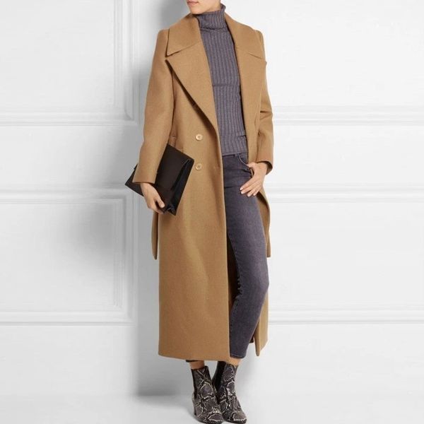 

casaco feminino 2019 uk women plus size autumn winter cassic simple wool maxi long coat female robe outerwear manteau femme, Black