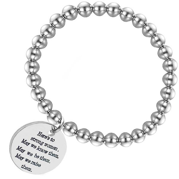 

fashion lettering circular tag beaded bracelet stainless steel elastic rope diy bead bracelet, Black