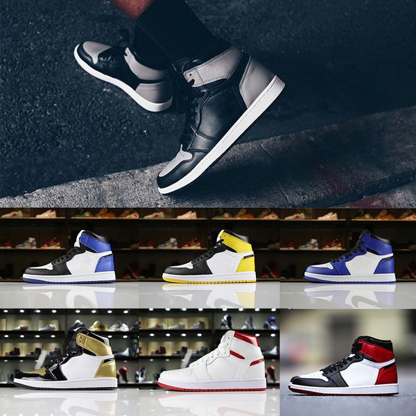 

1 og basketball shoes men classic game royal yellow ochre shadow metallic red gold toe trainer sport outdoor athletic sneaker us 8-13