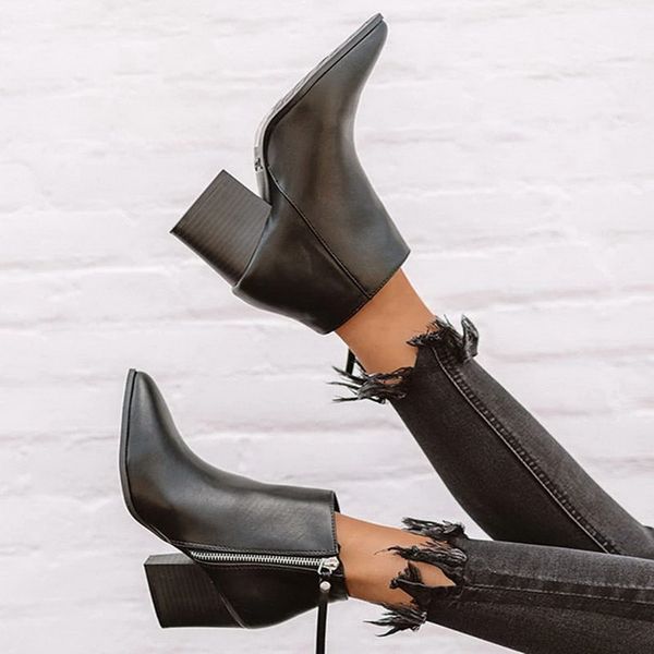 

vogue women ankle boots snake print ankle boots square heel fashion pointed toe ladies shoes nice tide, Black