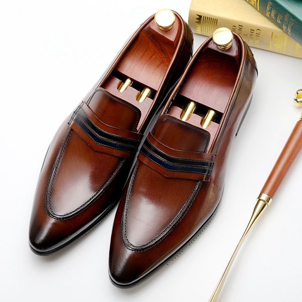 

men genuine cow leather brogue wedding business mens casual flats shoes 2019 black burgundy vintage oxford shoes for men's