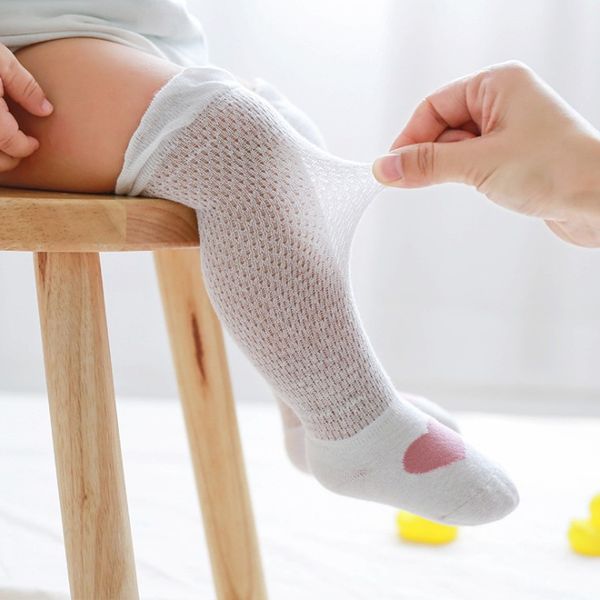 

summer infant girls socks cartoon love heart star boys long socks toddler kids ruffle knee high legs anti-mosquito fishnet stockings y1235, Pink;yellow