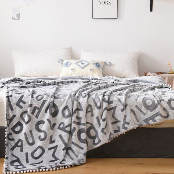 

simple black print tassel blanket bed covers sofa soft fleece throw blankets flannel bedspread for the couch 1pc #a
