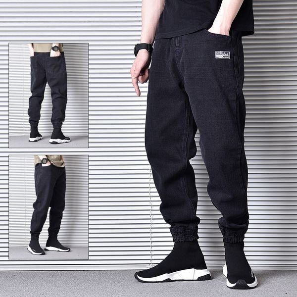 

japanese style fashion men jeans black color loose fit denim cargo pants vintage designer hip hop jeans men street joggers pants, Blue