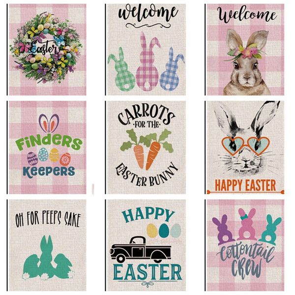

2020 счастливый easter bunny сад флаг двойной стороне печати симпатичный кролик пасхальное яйцо фестиваль во дворе висячие баннер флаги льня, Blue