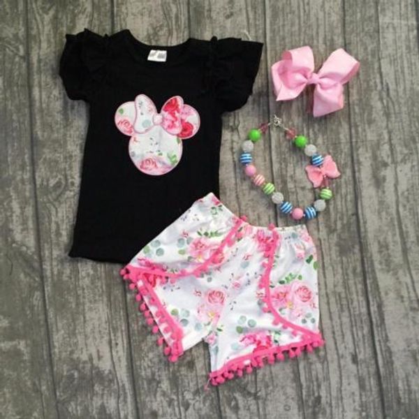 

new kids girl floral clothes baby girl summer outfit clothes shirt +tassel shorts pants children fashion outfit set, White