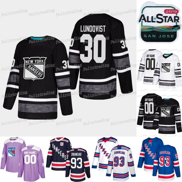

30 Henrik Lundqvist 2019 All Star New York Rangers Mika Zibanejad Chris Kreider Cody McLeod Jimmy Vesey Mats Zuccarello Brady Skjei Jersey