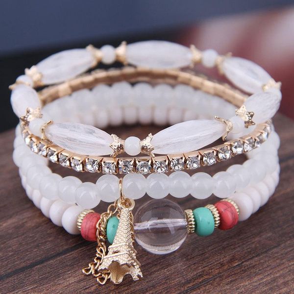

bohemian charm beaded bracelet for women girls jewelry multilayer stackable bracelets set trendy bangle christmas gift 13 colors, Black