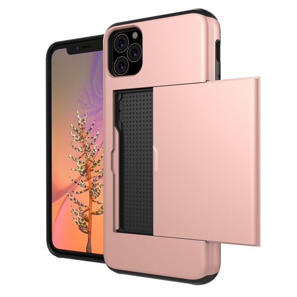

slide wallet credit card slot pc phone case for iphone 11 12 mini pro max xr xs max x 8 7 6 6s plus edge tpu armor shockproof back cover