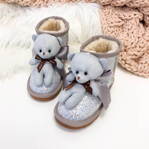 

2020 cute bear winter snow boots австралии сохранить теплый малыш ребенок кроссовки мальчика девочка молодежи sneaker размер 25-34, Black