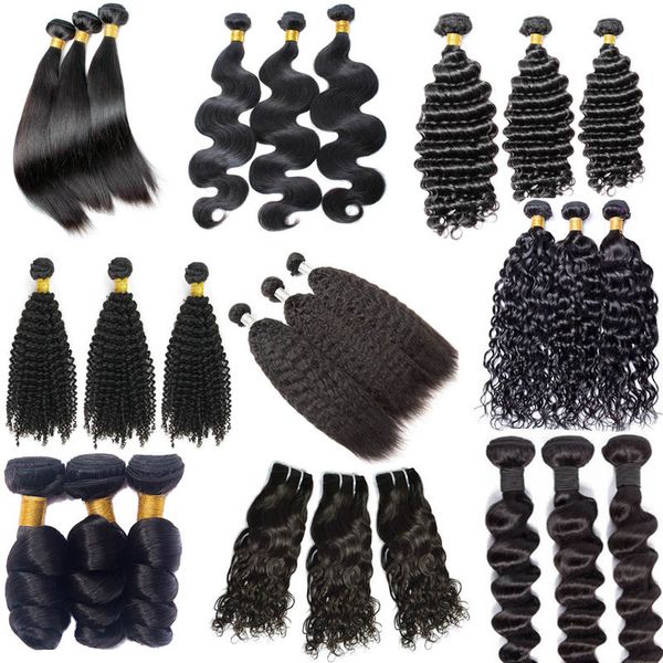 

grade 9a brazilian human hair weaves 3 bundles remy hair unprocessed straight wavy deep curly mink virgin hair extension, Black