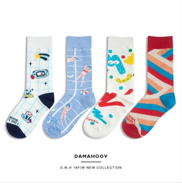 

fashion designer womens socks underwear brand long socks for women cartoon cute pattern luxury cool stockings comfortable clothing, Black
