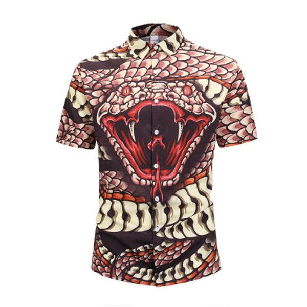 Summer Men Shirt 3D Snake Cobra Printed Short Sleeve Shirt Hip Hop Streetwear Cool Hawaiian Shirt