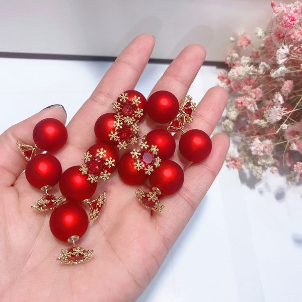 

925 silver needle earrings hanging red zircon snowflake red ball earrings earrings festive jewelry wholesale, Golden;silver