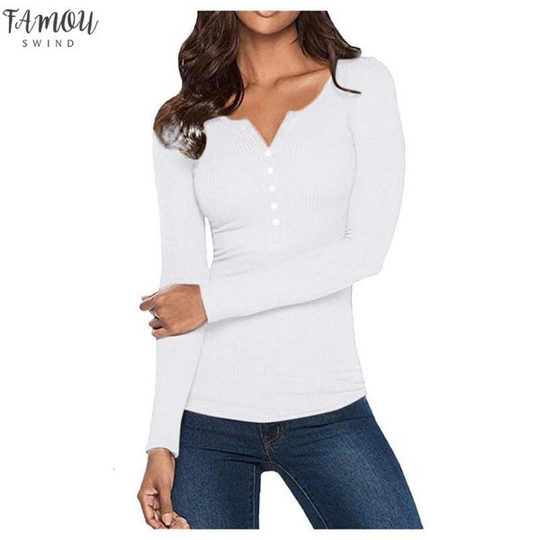 

women t shirts womens v neck henley 100% cotton shirts long sleeve solid button down basic ladies tees casual slim women, White