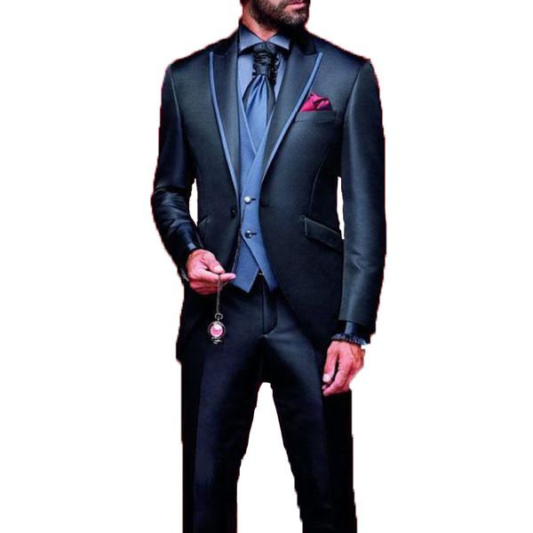

2019 custom made navy blue mens suit for wedding blazer+pants+vest 3 piece groom suit tuxedos groomsman suit, Black;gray