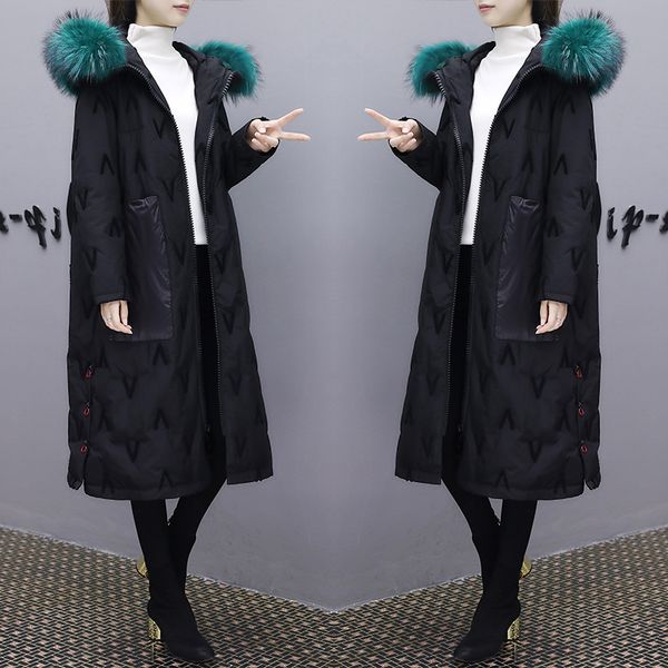

women's down & parkas high grade winter black embroidered parka coat jacket women korean long big fur collar white duck coa