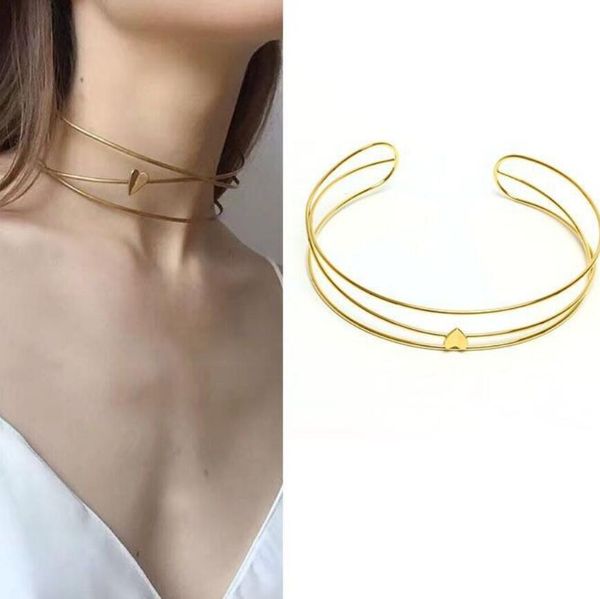 

designer jewelry heart necklace gold color muiltilayer open chokers for women fashion of shipping, Golden;silver