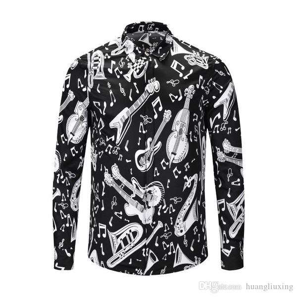 

новый 2019 весна и осень harajuku медуза инструмент пять нот печати рубашки мода ретро цветочный свитер мужчины с длинным рукавом топы рубаш, White;black