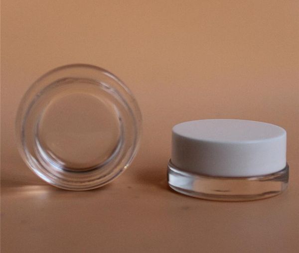 best selling 5g glass jar stash container mini small bottle 5ml with white lid 42.5mm wax cosmetic cream container custom logo SN918