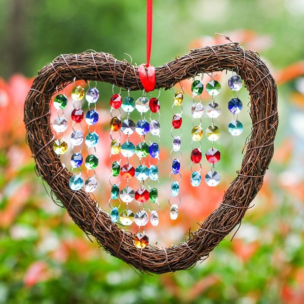 

h&d heart shape crystal suncatcher hanging ornaments fengshui rainbow maker window pendant chandelier ball prism for garden
