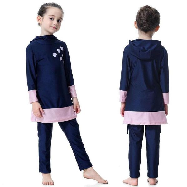 

kids girls muslim swimwear arab islam long sleeve two-piece hoodie swimsuit beach wear swimming suit