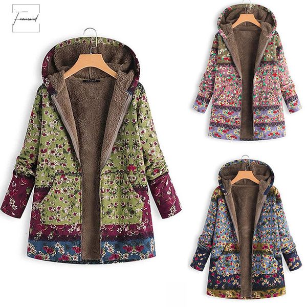 

print plus size winter parka down cotton liner parka pockets hoodies parkas loose warm ladies women coats autumn, Black