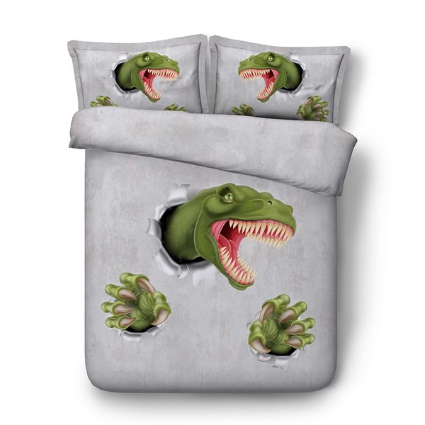Green Dinosaur Bedding 1 Light Gray Duvet Cover 2 Animal Pillow Shams Cartoon Bedspreads For Kids Boys Coverlet Set Teen Bed Covers Comforter Twin 100