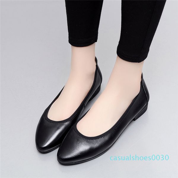 

muyang ballet flats 2019 genuine leather flat shoes woman pointed toe casual work shoes women flats loafers size 34-42 30c, Black