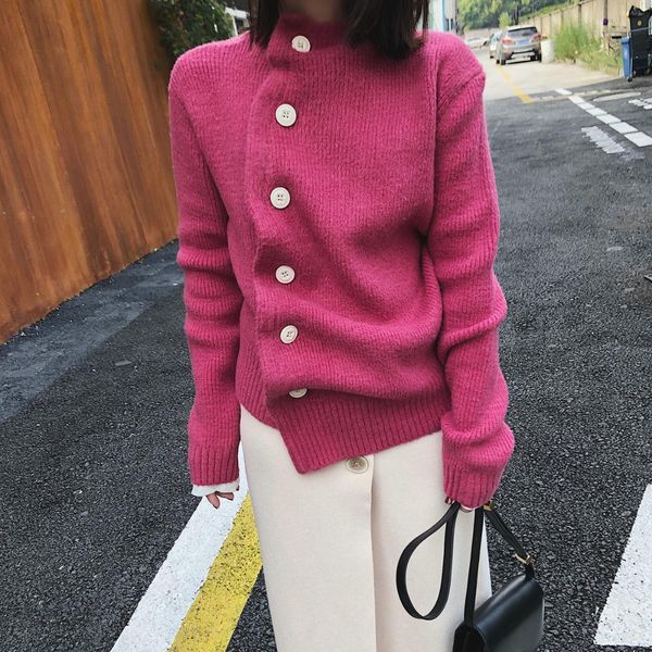 

ewq] сплошной цвет неправильной пряжками с длинными рукавами случайные свитер женщин толстые куртки брошенные 2019 осень зима новый qk219, White;black