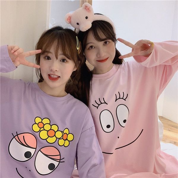 

girls pajama set o-neck long sleeve shirts + trousers two-piece suit cartoon print women pajama set, Black;red