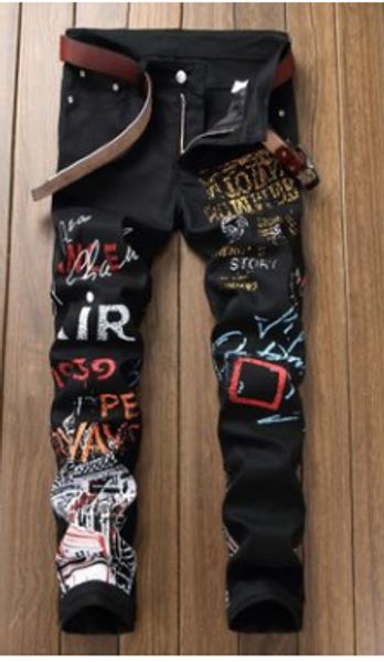 

европейский и американский стрейч тонкий прямой весной и летом новые белые печатные личности джинсы мужские прилив бренда моды длинные брюки, Blue