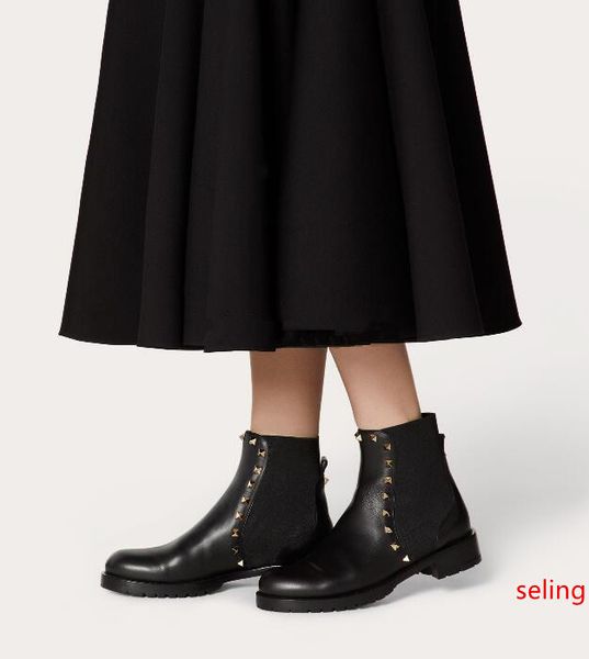 

women ankle boots slip on famous rock studs luxury designer women booties flats perfect booty with box,eu35-43