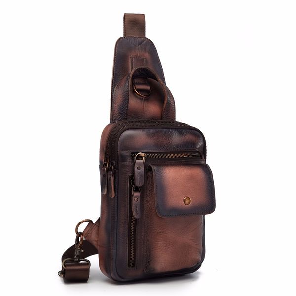 

quality men leather fashion sling chest bag design travel triangle cross body bag daypack 8" tablet umbralla male b574bu