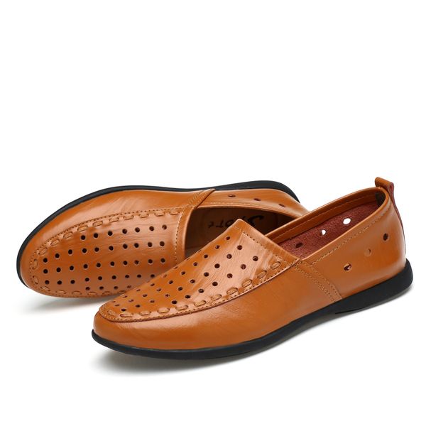 

men leather casual shoes for summer spring solid genuine leather shoes normal size fashion super quality flats men, Black