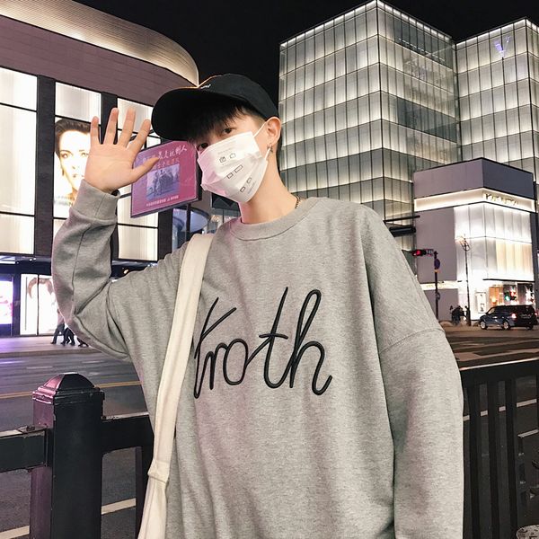 

2019 spring new campus wind korean version of the couple with loose letters embroidery coat men's party travel, Black
