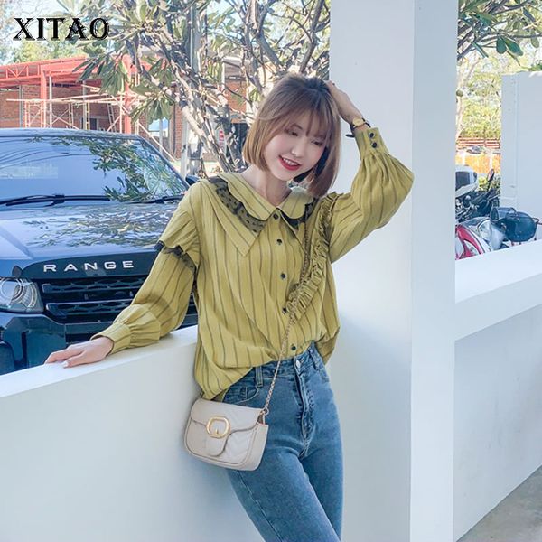 

xitao tide fashion patchwork mesh blouse women clothes 2020 spring new loose match all pleated collar casual shirt xj3920, White